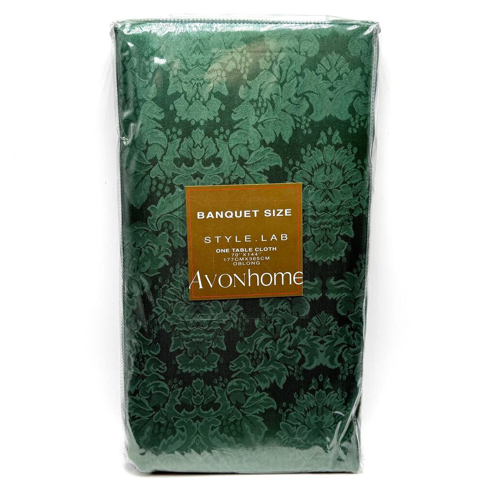 Avon Style Lab Green Damask Tablecloth 70x144 Oblong Rectangle Christmas Holiday
